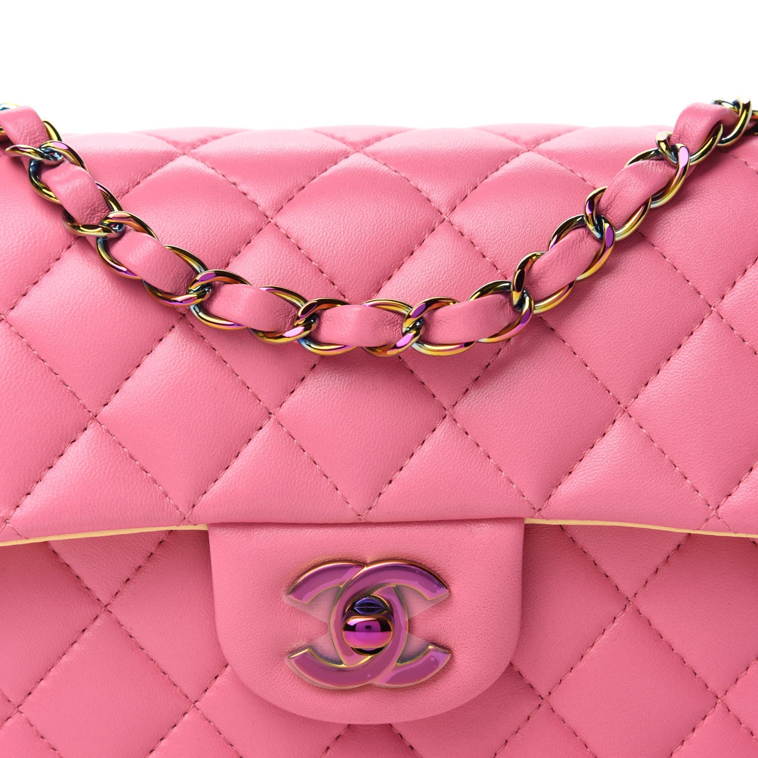 Chanel Lambskin Quilted Mini Rectangular Flap Pink Yellow 11 of 11