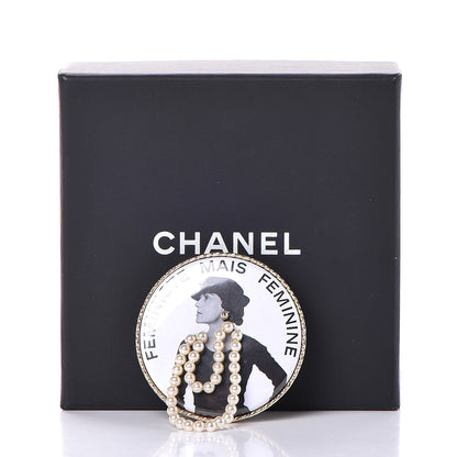Chanel Metal Resin Pearl Printed Feministe Maize Feminine Brooch White Gold 5 of 5