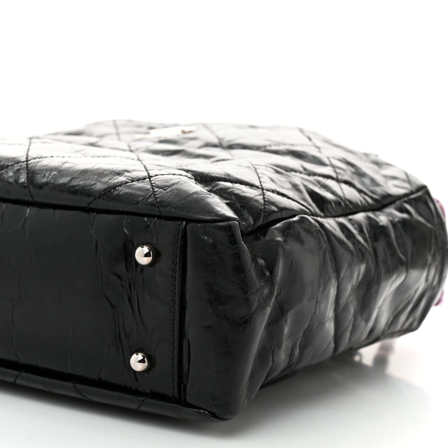 Glazed Calfskin Quilted Tweed Portobello Tote Black Pink