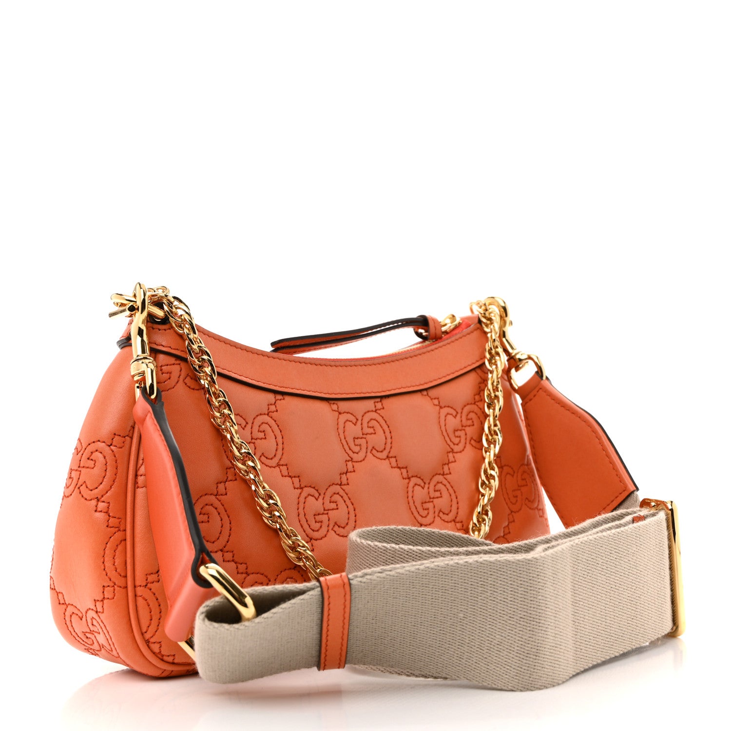 Gucci Calfskin GG Matelasse Chain Handbag Deep Orange Natural 3 of 10