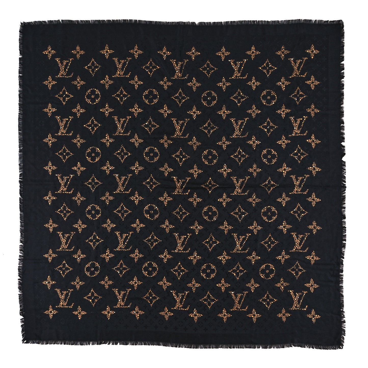 Wool Silk Monogram Giant Jungle Shawl Black