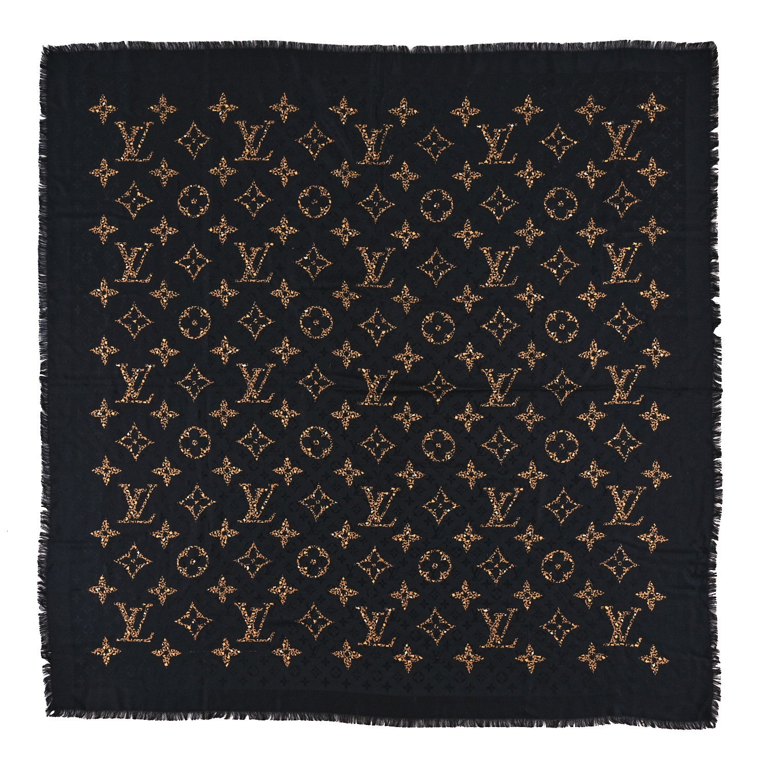 Louis Vuitton Wool Silk Monogram Giant Jungle Shawl Black 1 of 4
