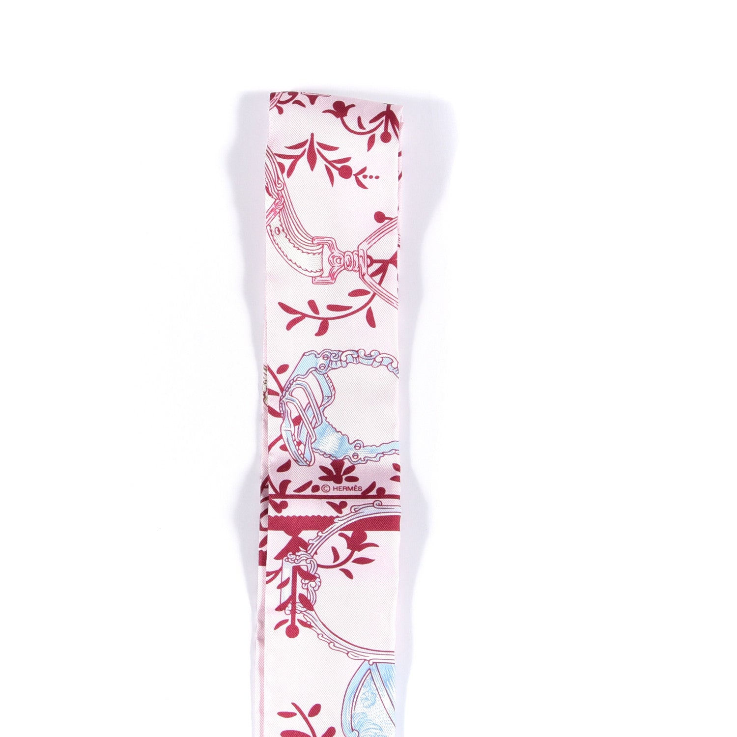 Hermes Silk Etriers Remix Twilly Rose Pale Bordeaux 819528