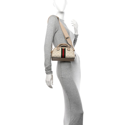 Gucci GG Supreme Monogram Textured Dollar Calfskin Web Mini Ophidia Top Handle Bowler Bag Beige Mystic White Oatmeal 2 of 14