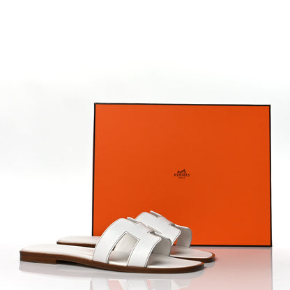 Hermes Box Calfskin Oran Sandals 38 White 9 of 9