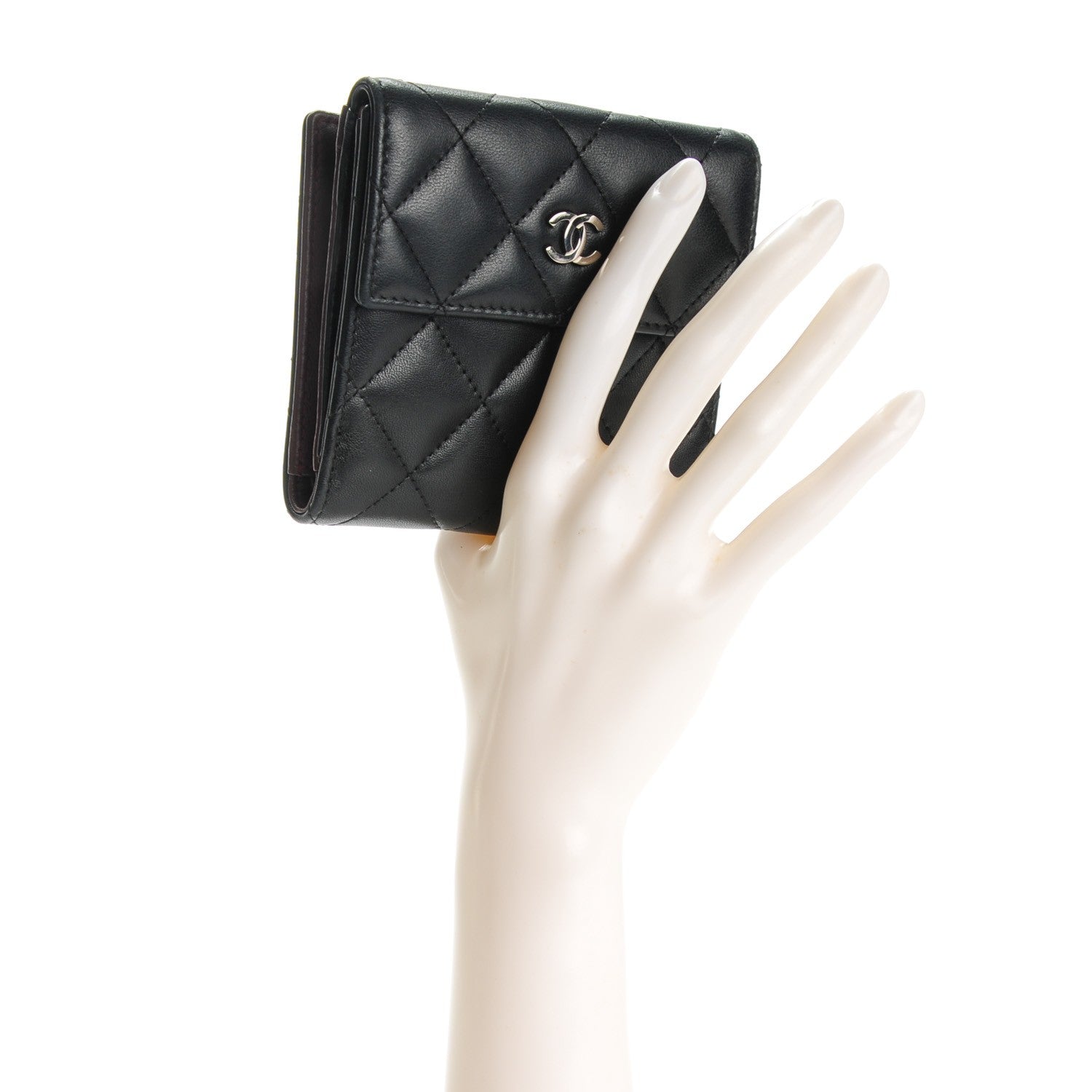 Chanel Lambskin Quilted Compact French Flap Wallet Black 2 of 9