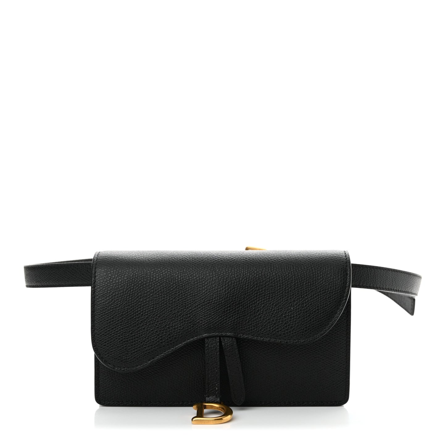 Grained Calfskin Saddle Belt Clutch Black