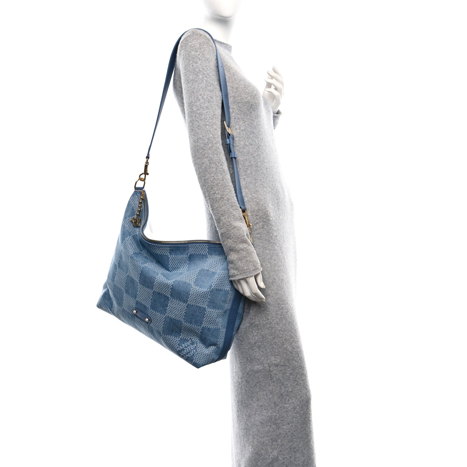 Louis Vuitton Damier Denim Vagabond Hobo Blue 2 of 9