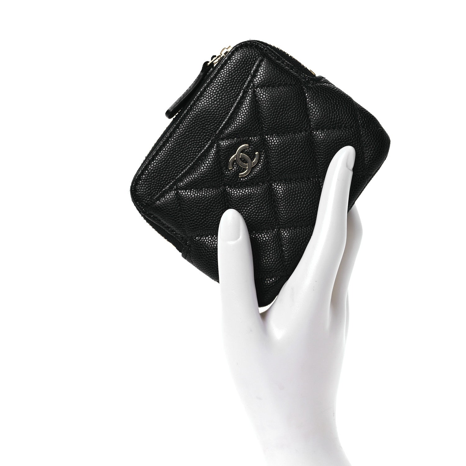 Chanel Caviar Quilted Zip Card Holder Wallet Black 2 of 8