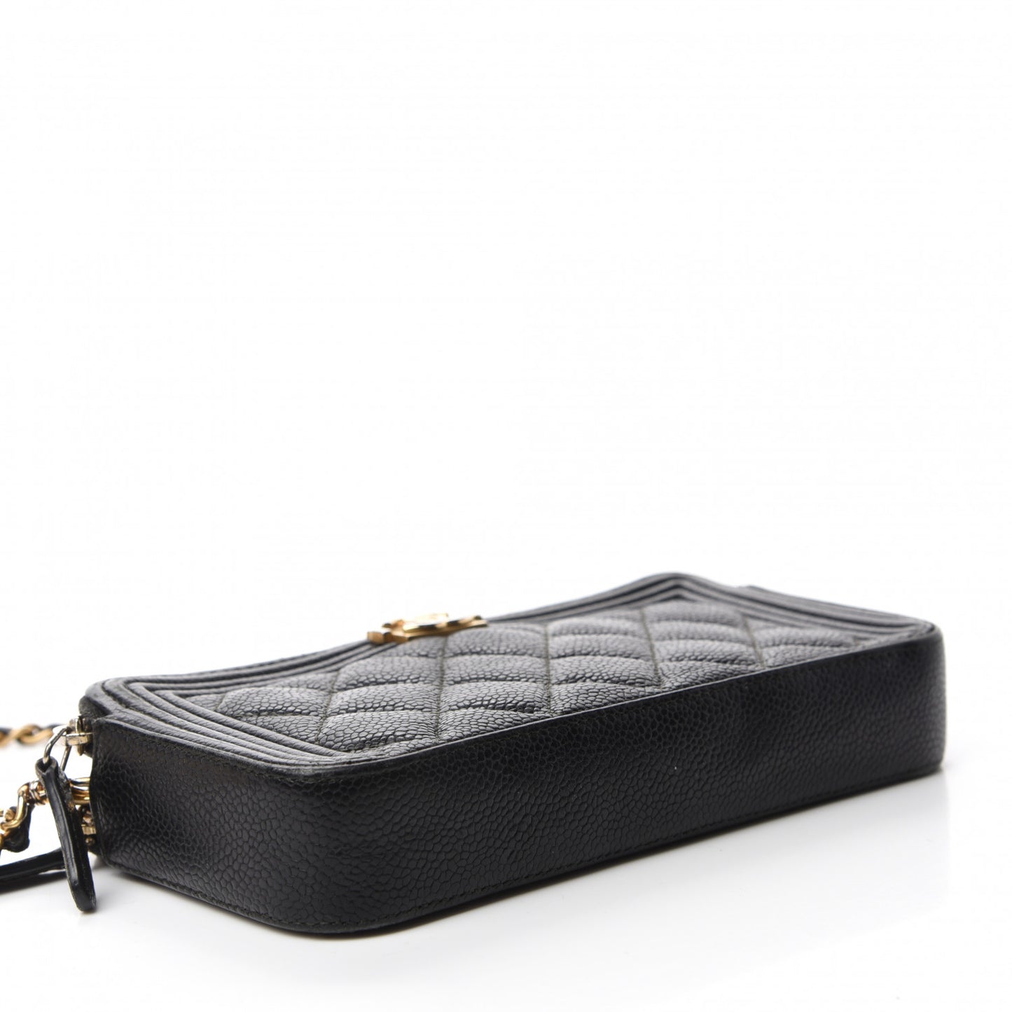 Caviar Quilted Small Boy Clutch With Chain Black