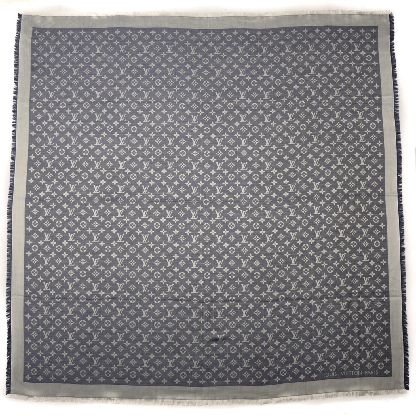 Silk Wool Monogram Denim Shawl Blue