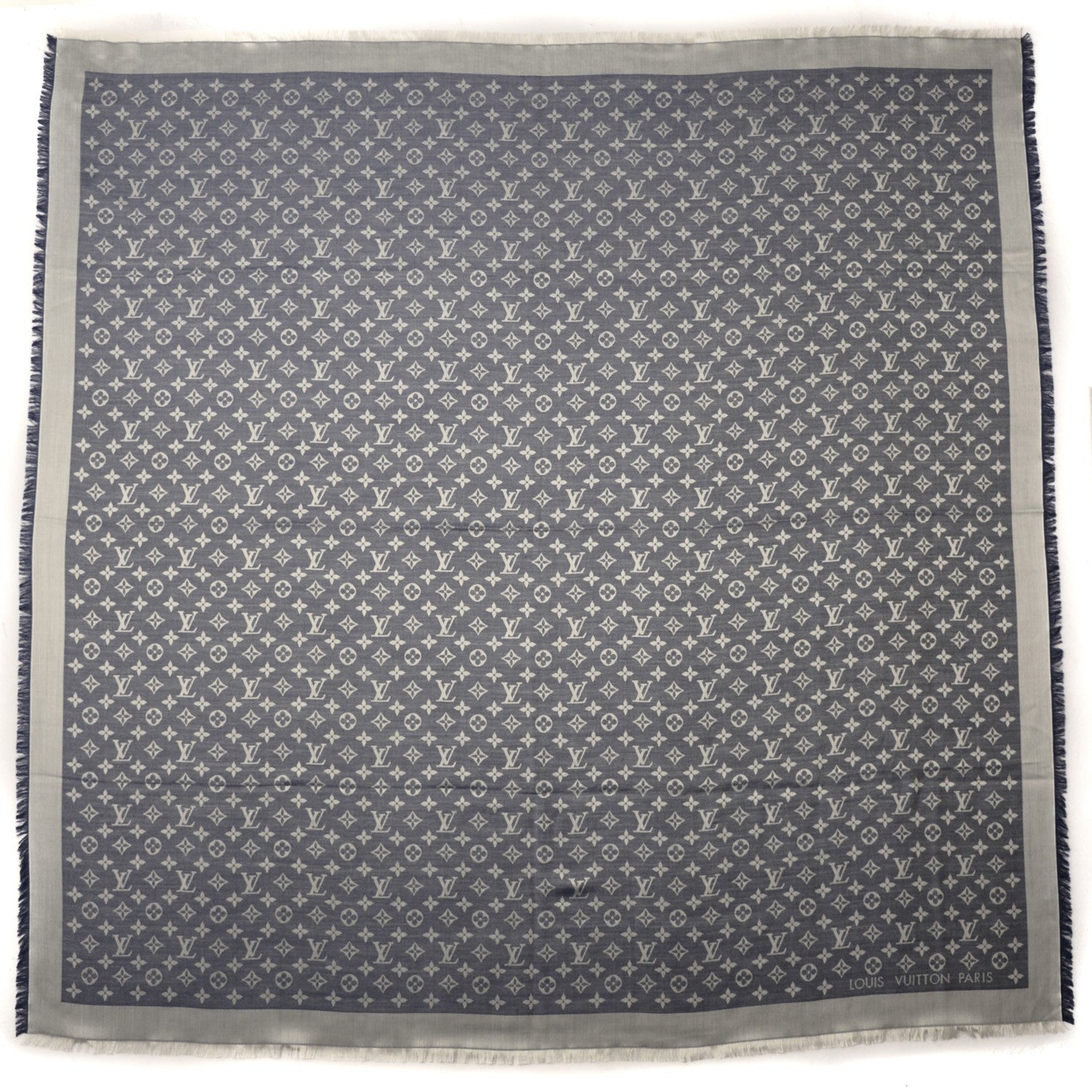 Louis Vuitton Silk Wool Monogram Denim Shawl Blue 3 of 5