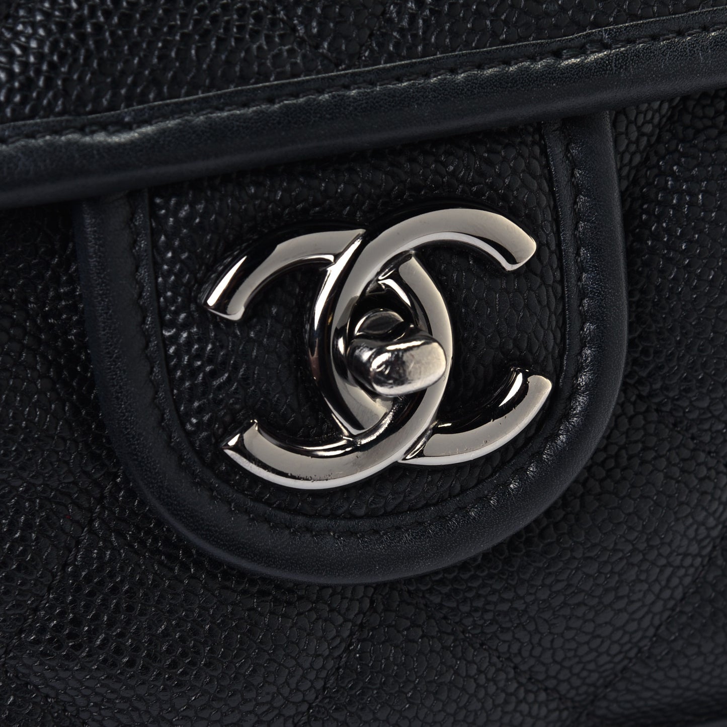 Caviar Quilted Large French Riviera Flap Black