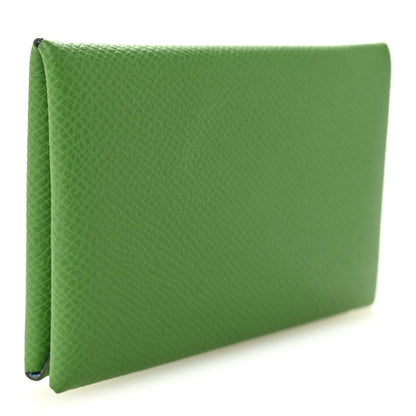 Hermes Epsom Verso Calvi Card Case Vert Yucca Celeste 3 of 7