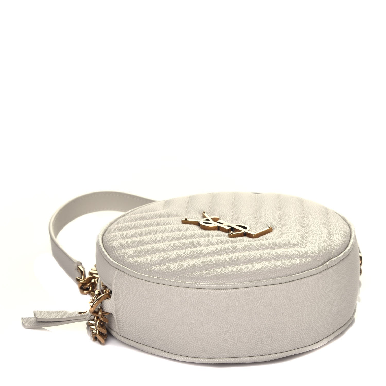 Saint Laurent Grain De Poudre Matelasse Chevron Quilted Round Vinyle Camera Bag Crema Soft 4 of 7