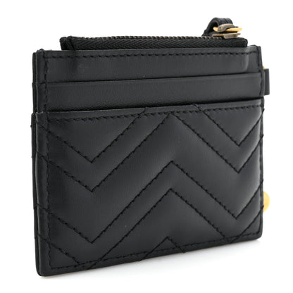 Gucci Calfskin Matelasse Chevron GG Marmont Key Case Card Holder Black 3 of 7