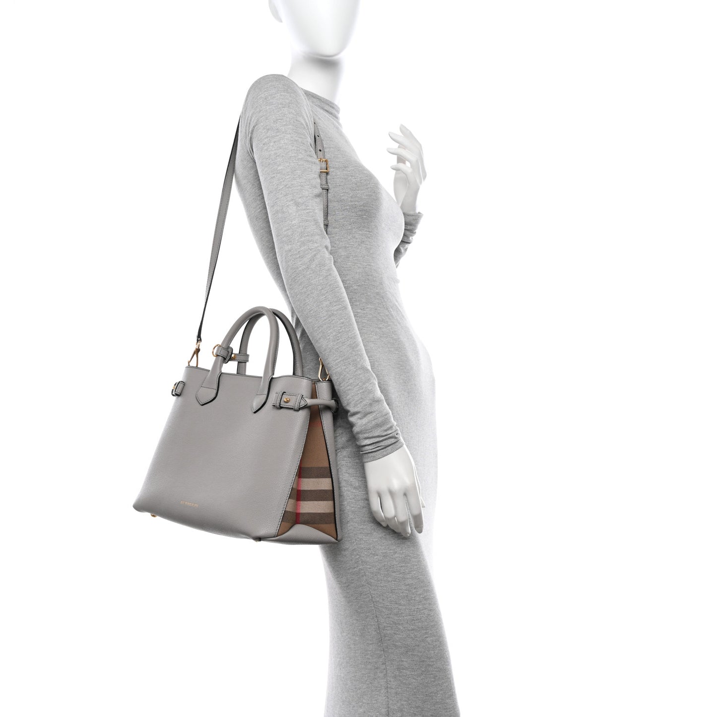Derby Calfskin House Check Medium Banner Tote Pale Grey