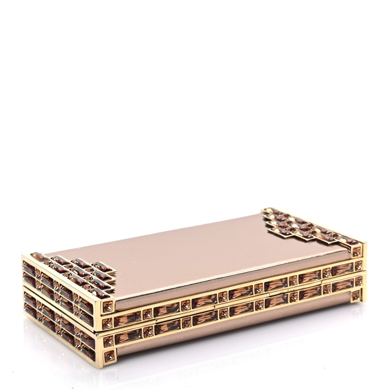 Judith Leiber Metallic Calfskin Box Clutch With Chain Gold 3 of 7