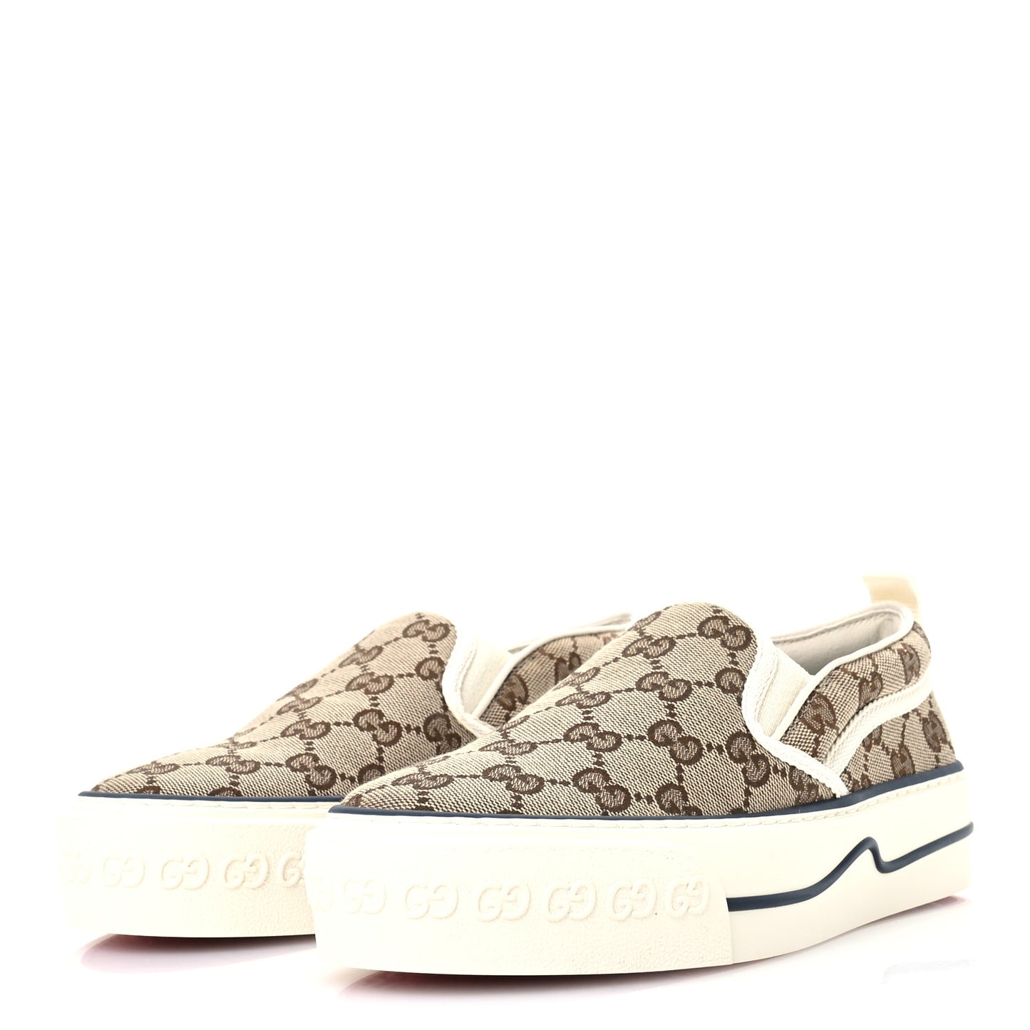GG Monogram Womens 1977 Tennis Slip On 30mm Sneakers 35.5 Beige Ebony Mystic White