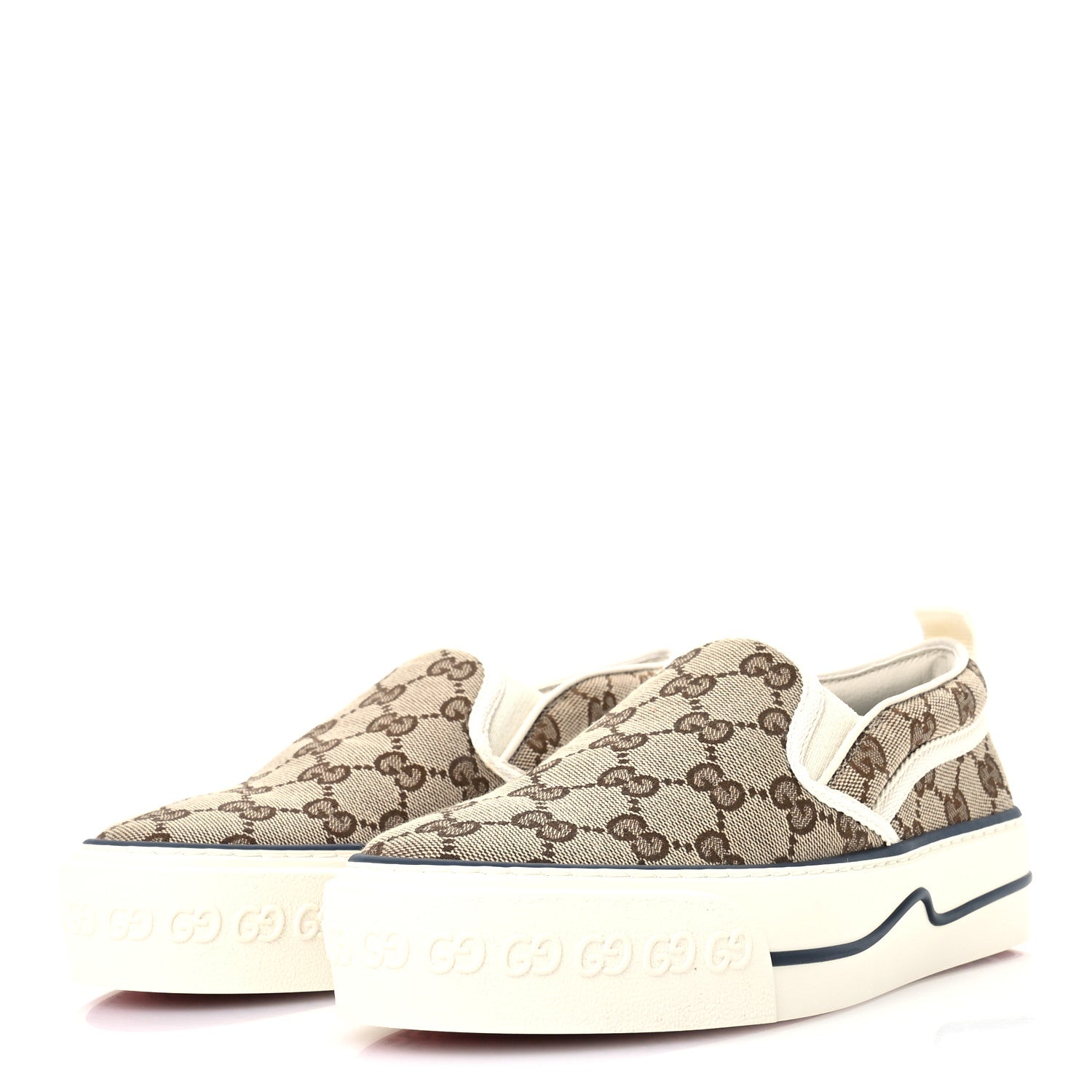 Gucci GG Monogram Womens 1977 Tennis Slip On 30mm Sneakers 35.5 Beige Ebony Mystic White 4 of 8