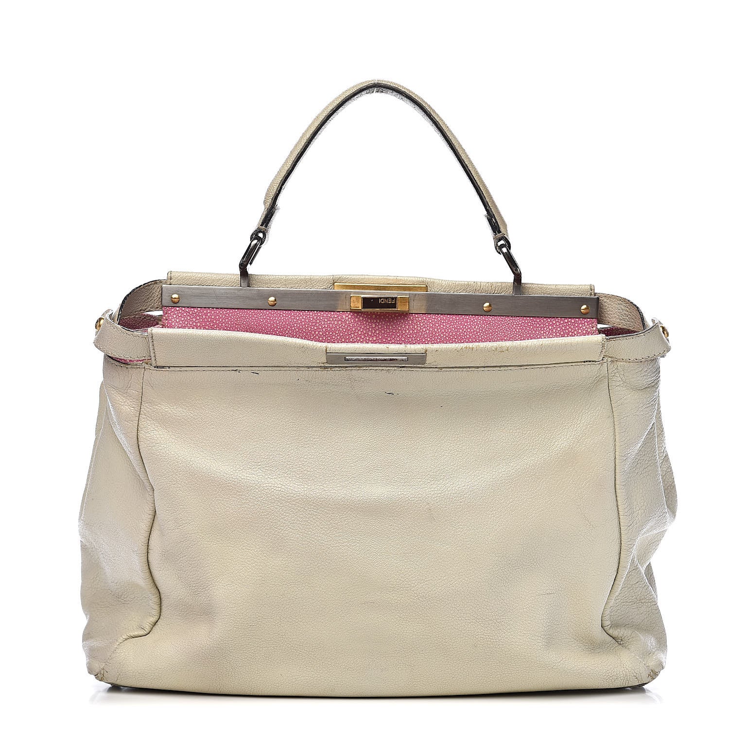 Fendi Goatskin Stingray Large Peekaboo Iconic Satchel White Pink 1 of 35