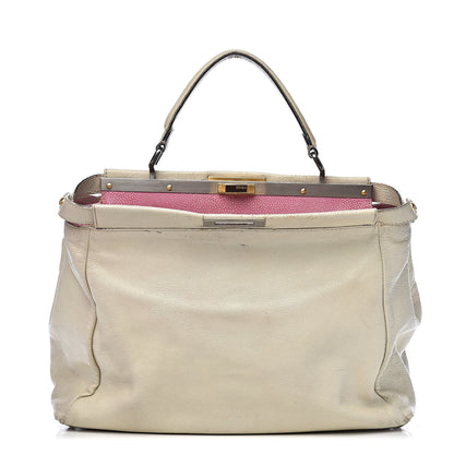 Fendi Goatskin Stingray Large Peekaboo Iconic Satchel White Pink 1 of 35