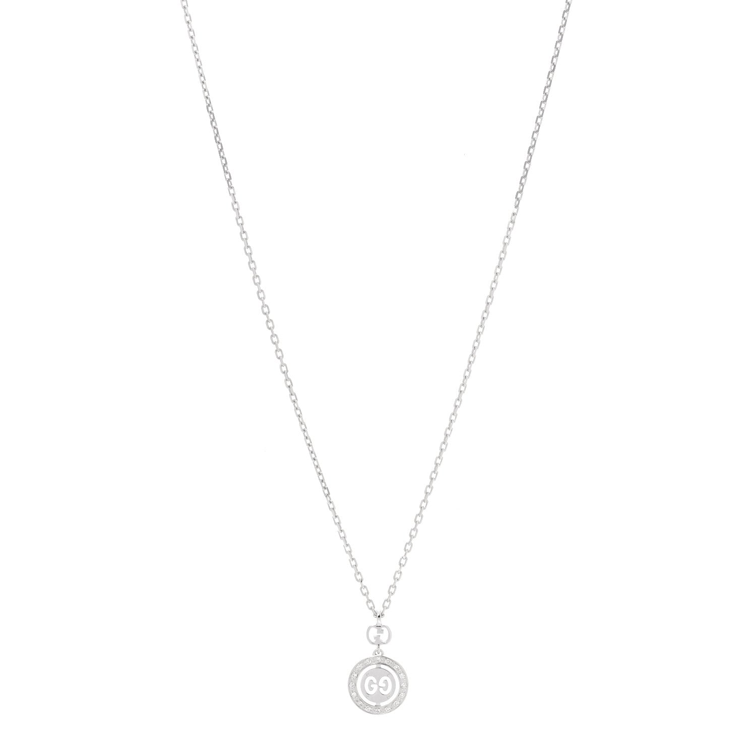 Gucci 18K White Gold Diamond 10mm Icon Twirl Pendant Necklace 1 of 4