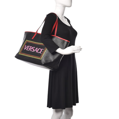 Versace Coated Canvas Vintage 90's Logo Tote Black 2 of 8