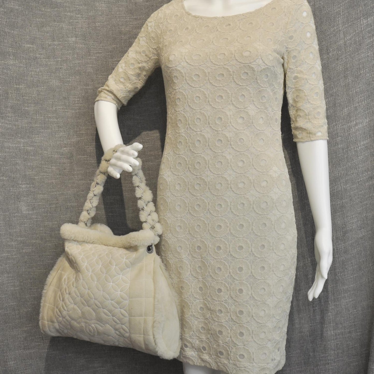 Suede Sherpa Shoulder Bag w Cosmetic Pouch