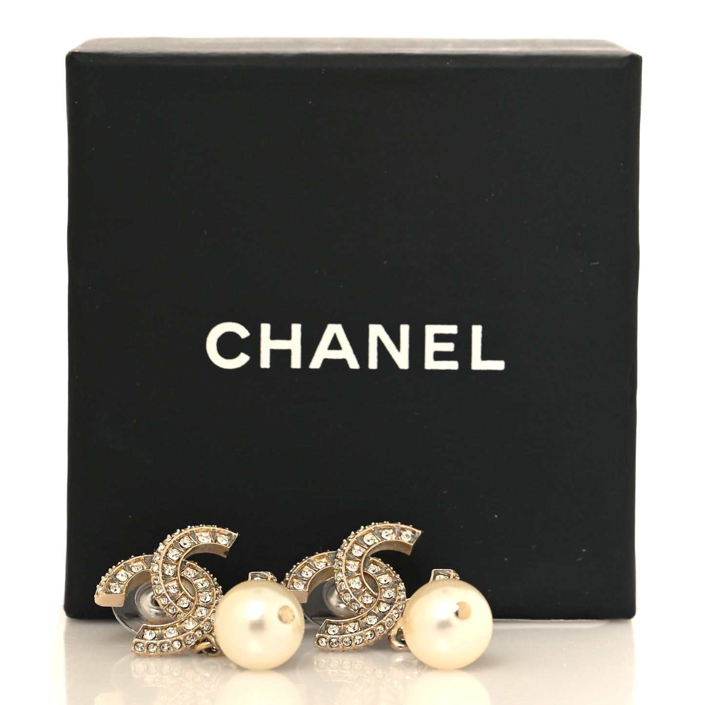 Crystal Pearl CC Drop Earrings Light Gold