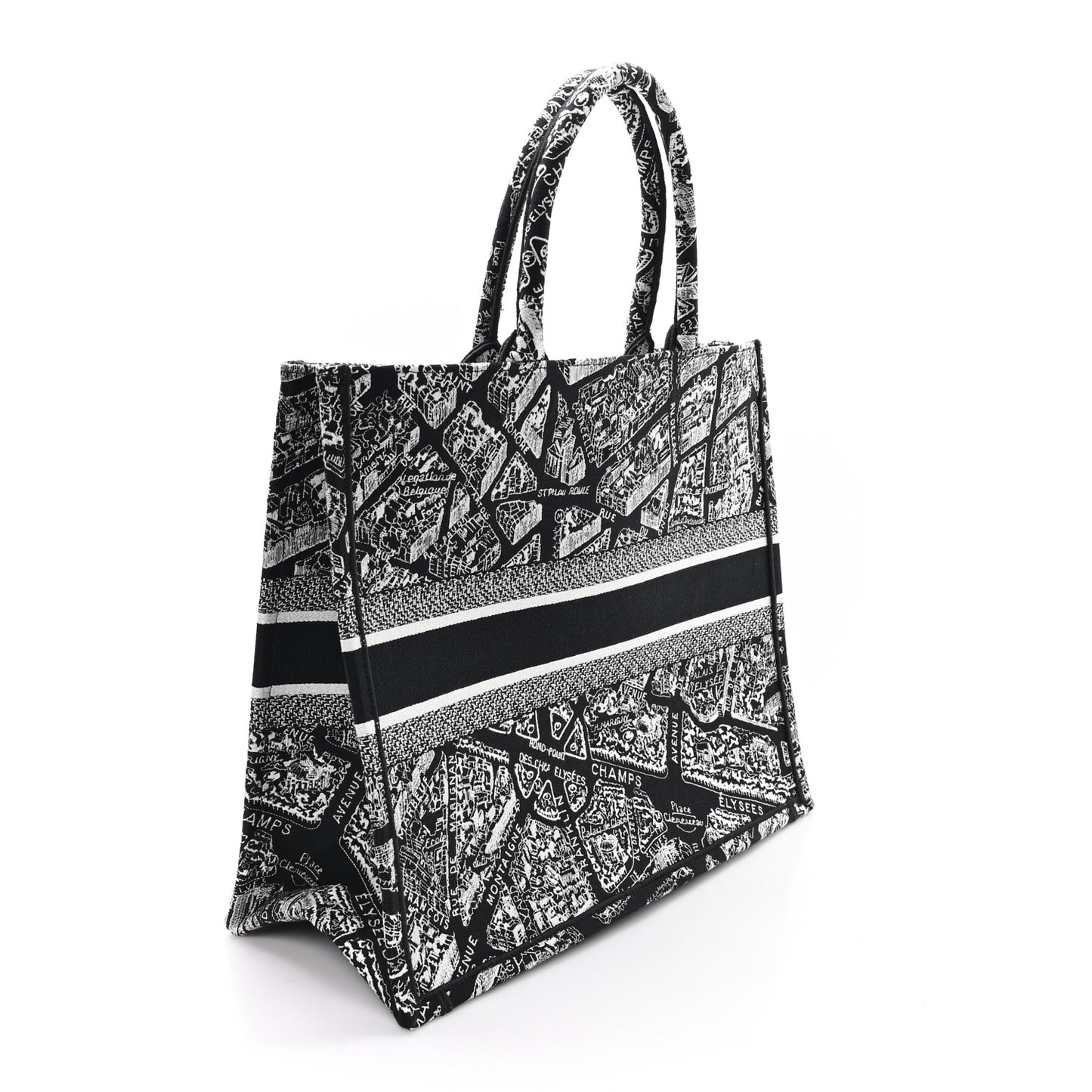 Canvas Embroidered Large Plan De Paris Book Tote Black White