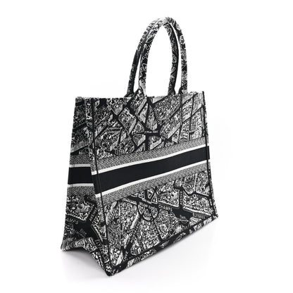 Christian Dior Canvas Embroidered Large Plan De Paris Book Tote Black White 3 of 11
