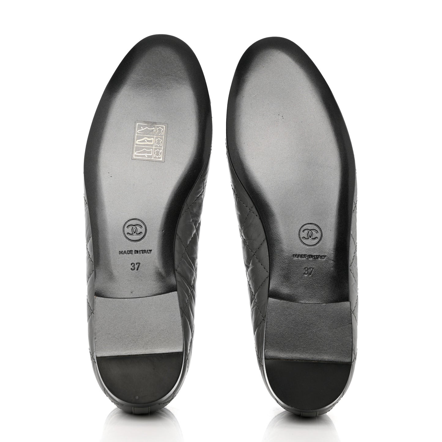 Aged Calfskin Quilted CC Cap Toe Ballerina Flats 37 Grey