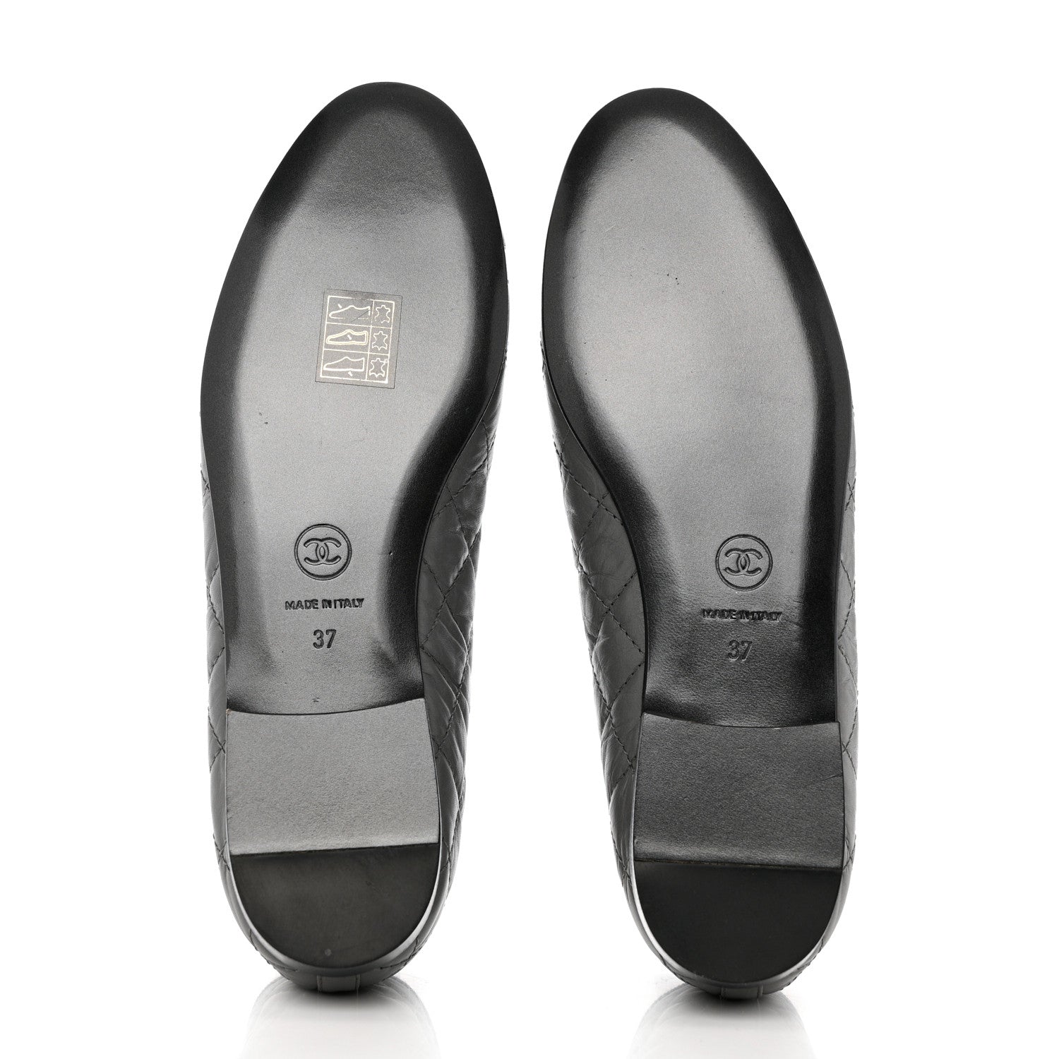 Chanel Aged Calfskin Quilted CC Cap Toe Ballerina Flats 37 Grey 5 of 10