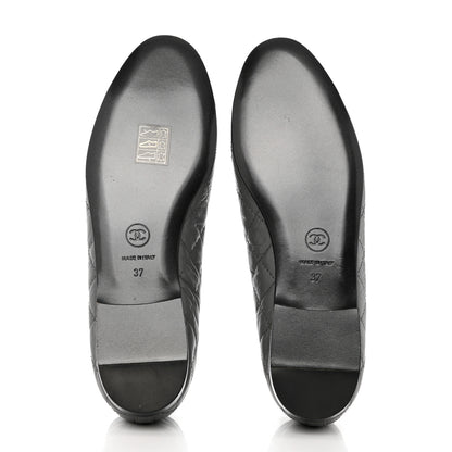 Chanel Aged Calfskin Quilted CC Cap Toe Ballerina Flats 37 Grey 5 of 10