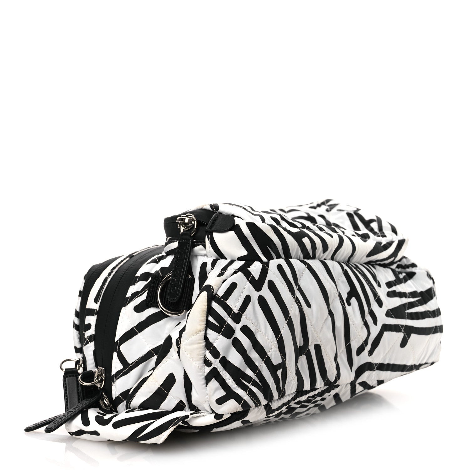 Chanel Nylon Printed Quilted Coco Neige Convertible Backpack Black White 6 of 18
