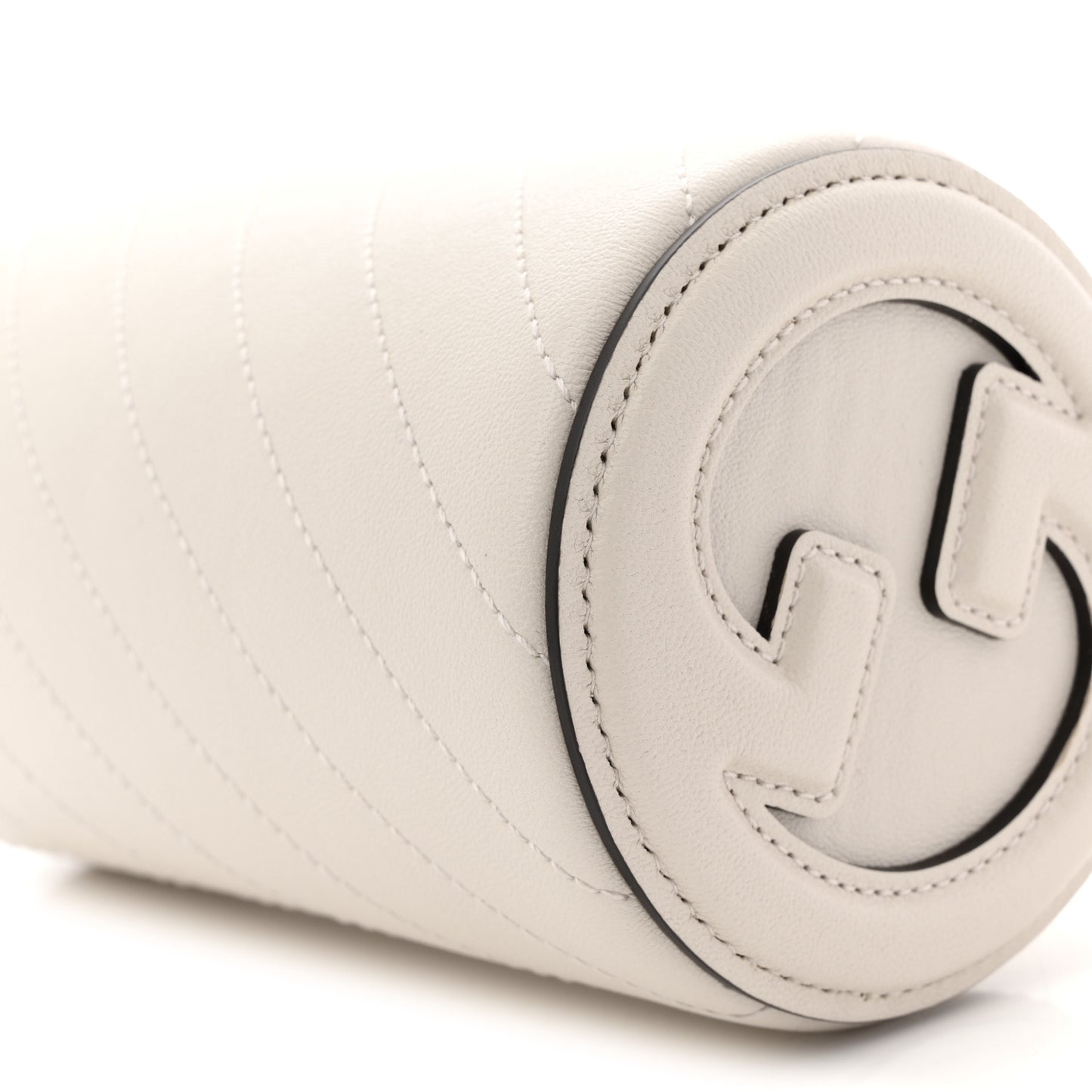 Sakai Be Green Calfskin Diagonal Stitched Mini Blondie Barrel Shoulder Bag Mystic White