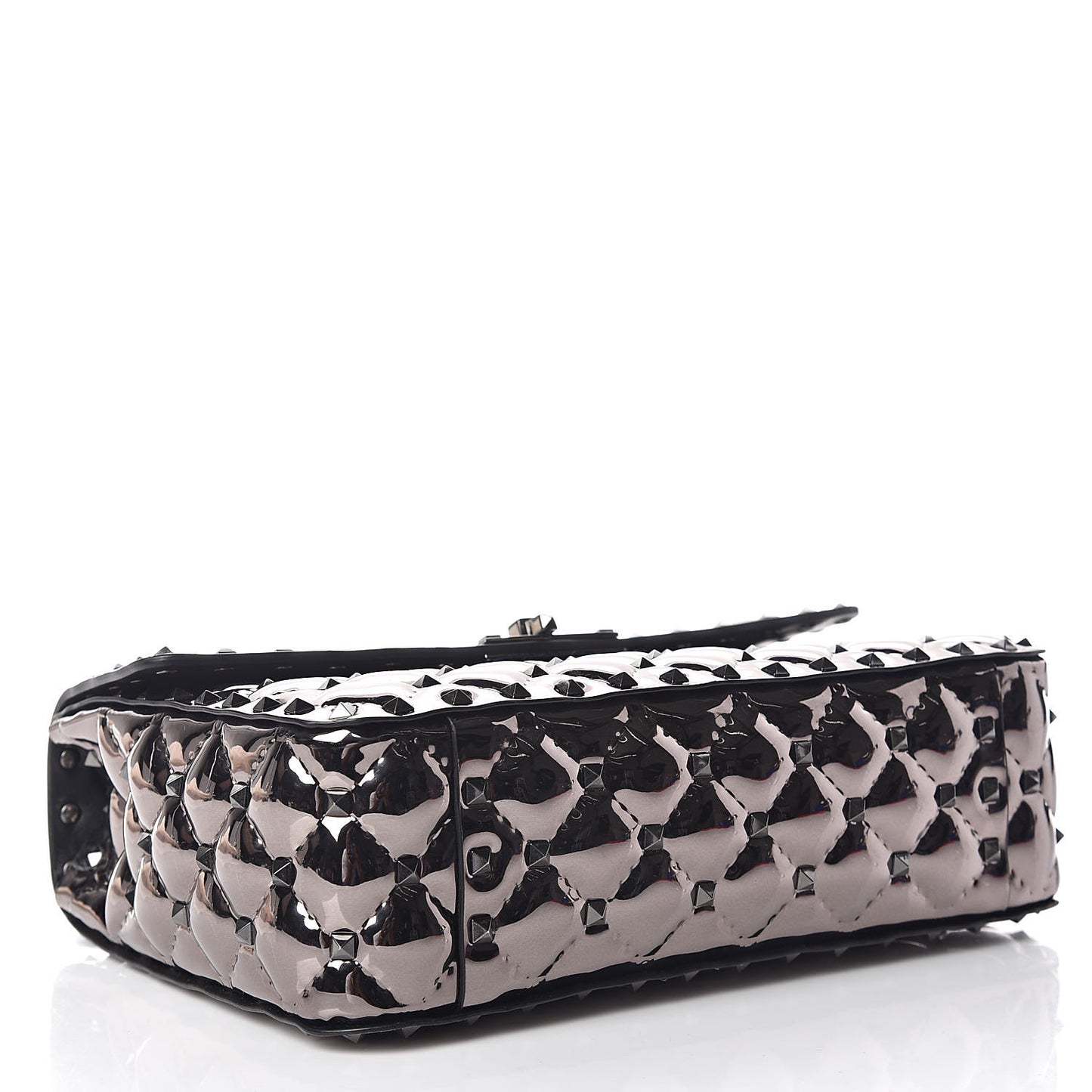 Metallic Patent Medium Rockstud Spike Shoulder Bag Rutenio