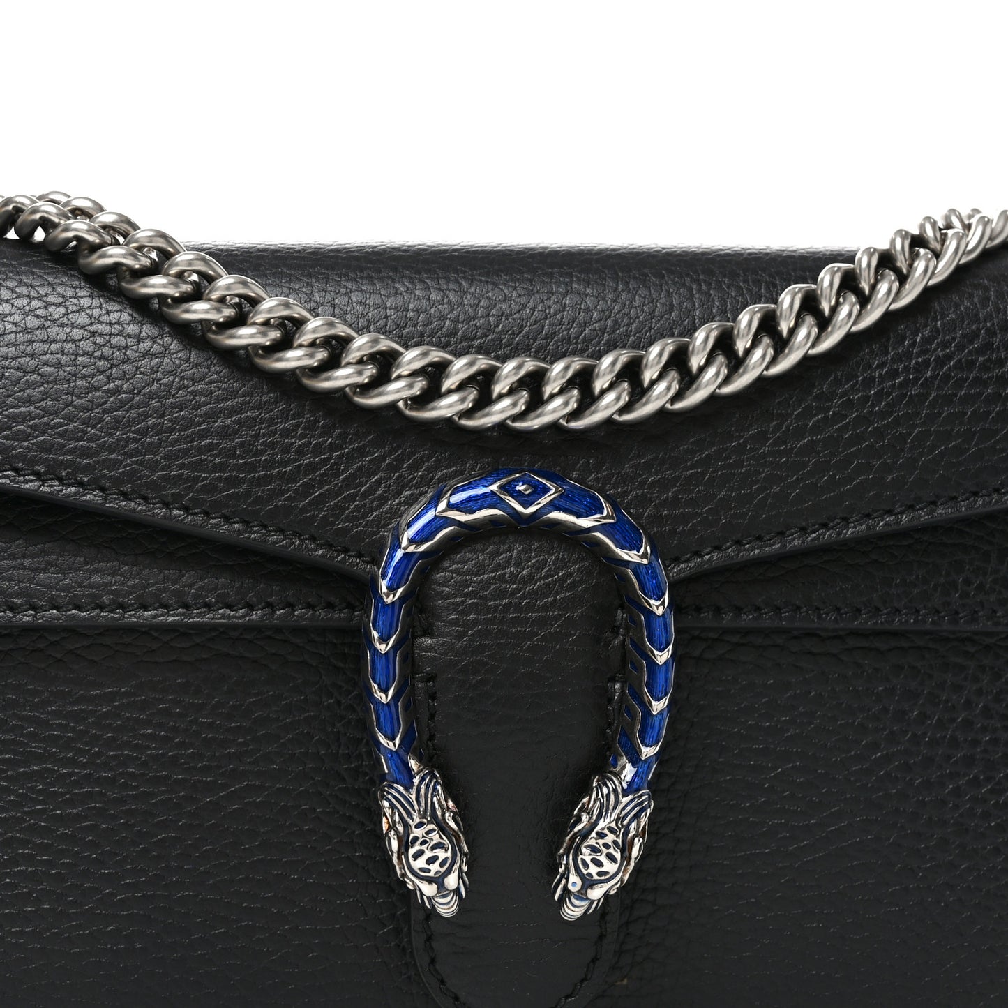 Dollar Calfskin Enamel Small Dionysus Shoulder Bag Black Electric Blue