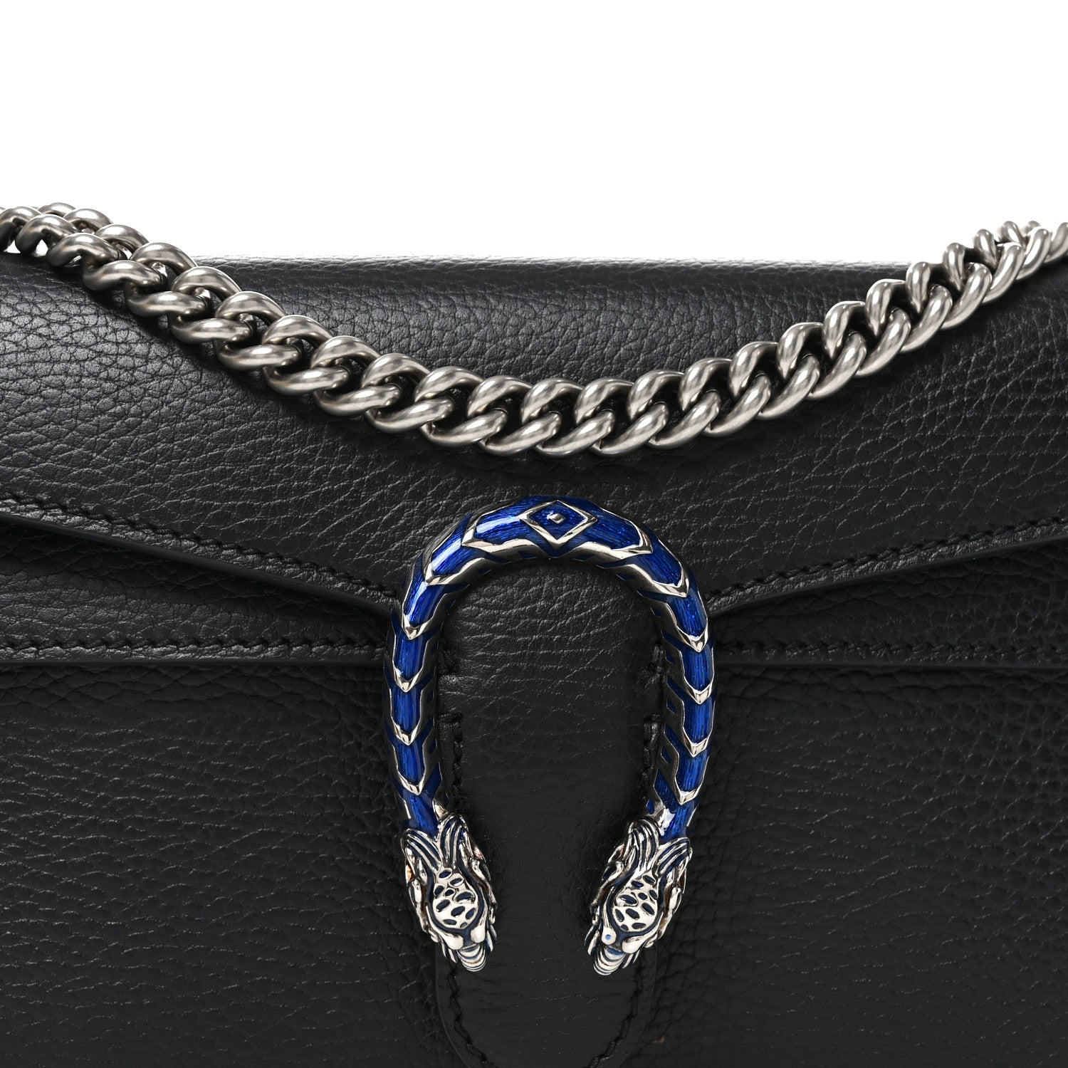 Gucci Dollar Calfskin Enamel Small Dionysus Shoulder Bag Black Electric Blue 8 of 10