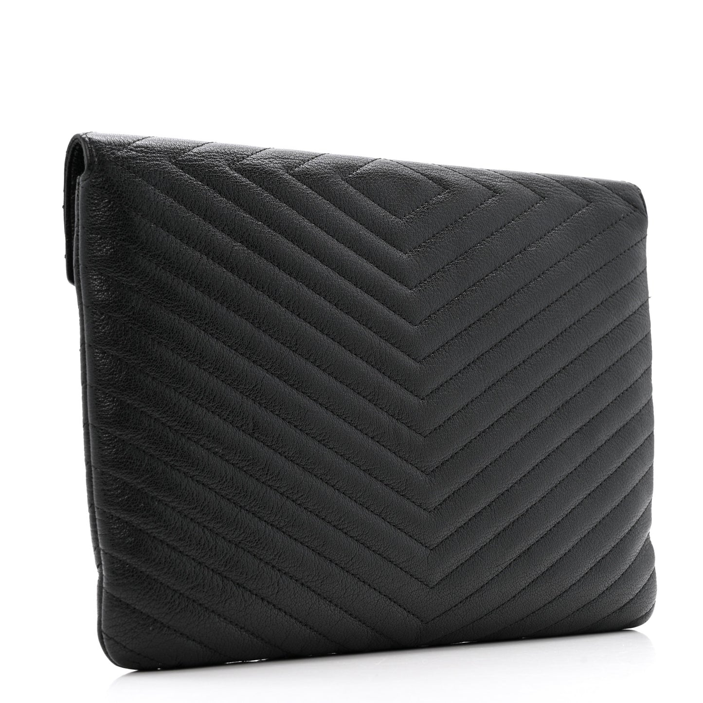 Sheepskin Chevron Quilted Small Envelope Clutch Black
