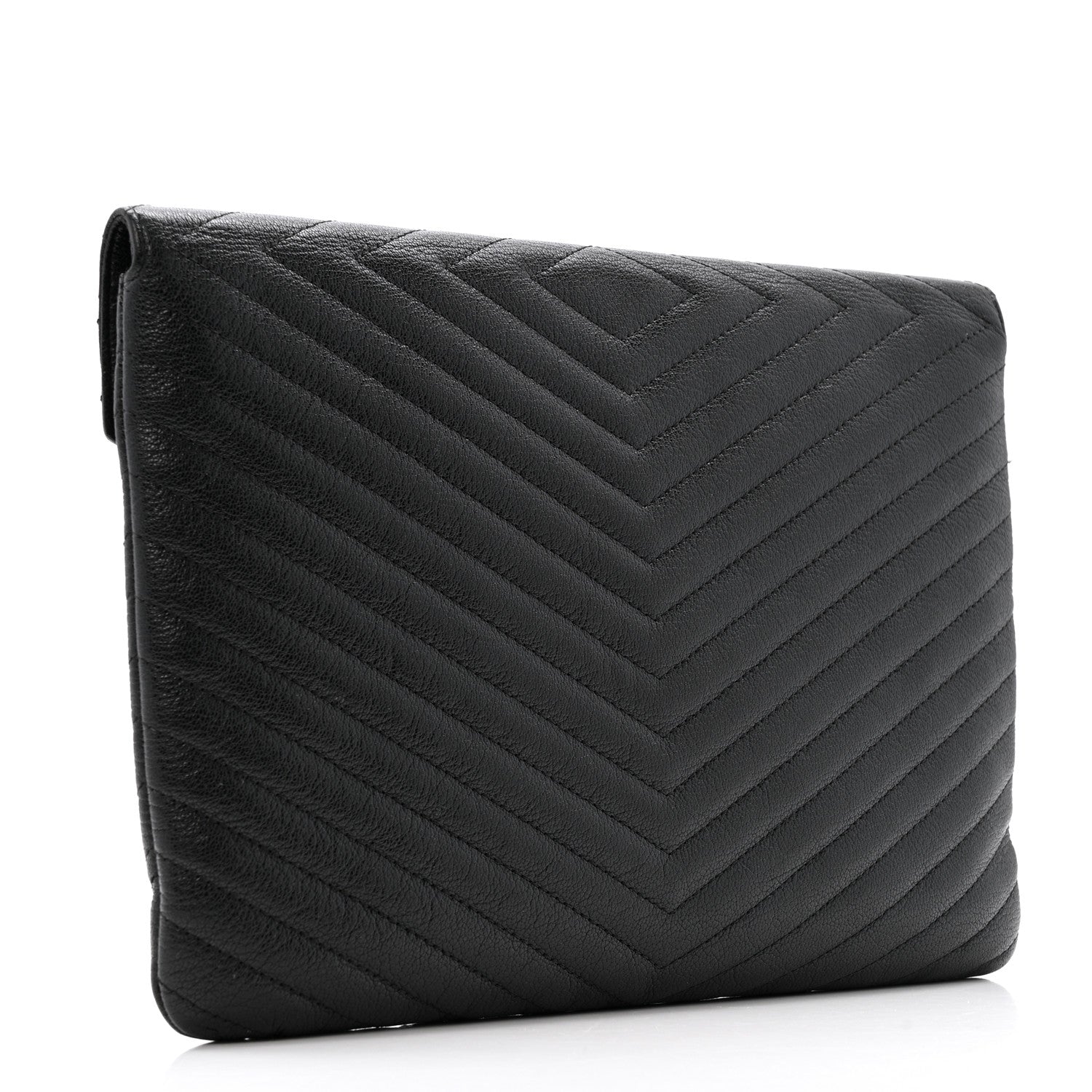 Chanel Sheepskin Chevron Quilted Small Envelope Clutch Black 3 of 11