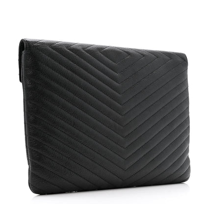 Chanel Sheepskin Chevron Quilted Small Envelope Clutch Black 3 of 11
