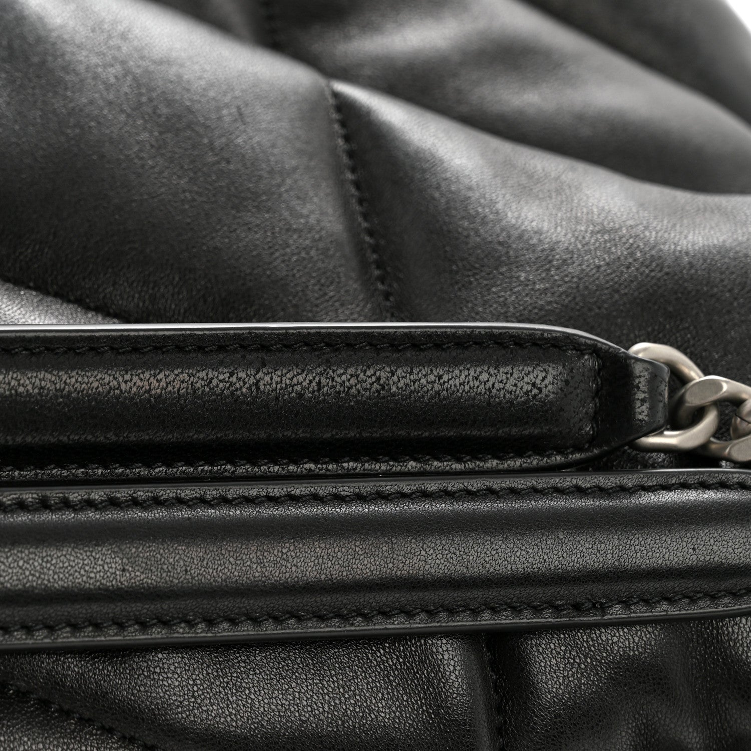 Saint Laurent Lambskin Quilted Medium Loulou Puffer Monogram Chain Satchel Black 13 of 13