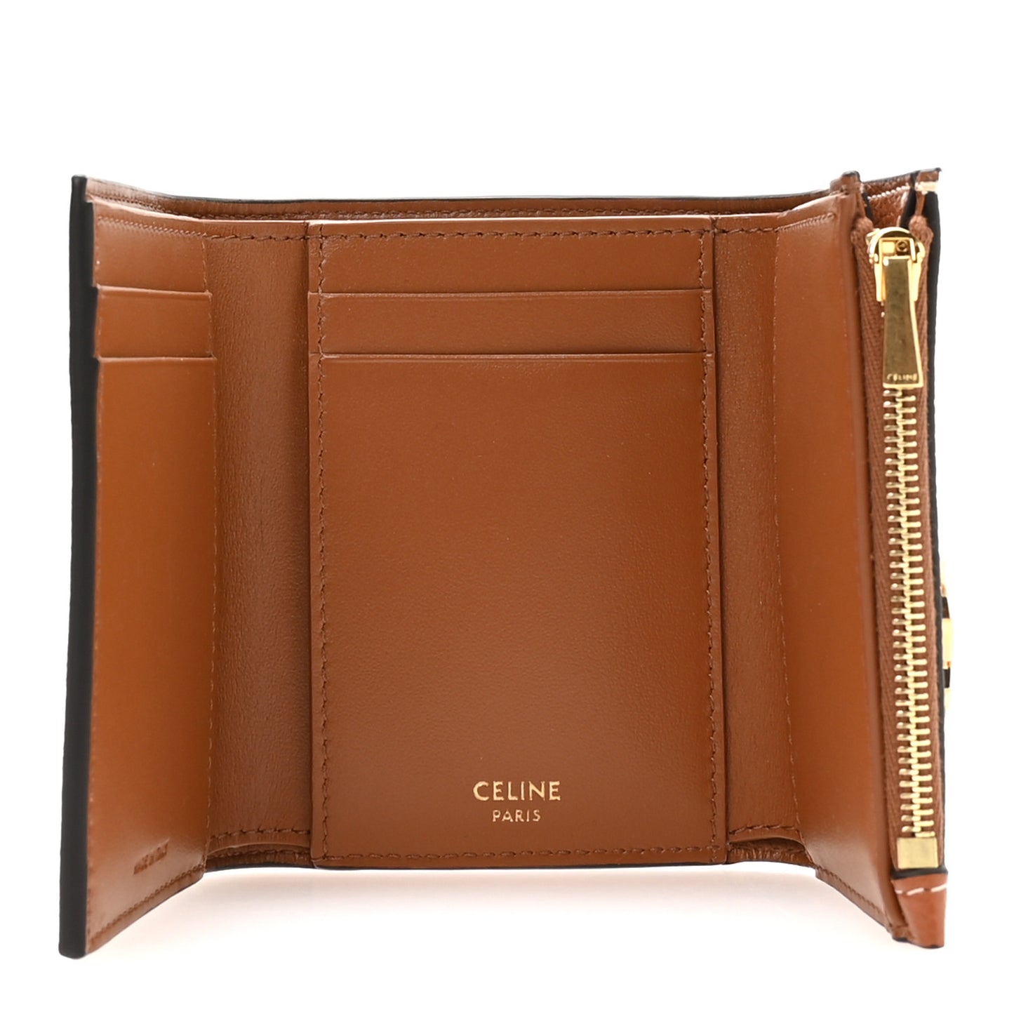 Grained Calfskin Triomphe Fine Strap Wallet Tan