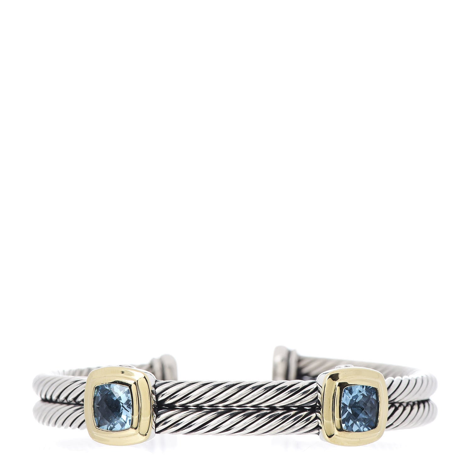 David Yurman Sterling Silver 18K Yellow Gold Blue Topaz Albion Double Station Bracelet 1 of 4