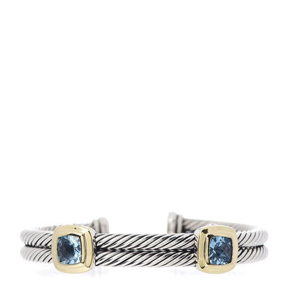 David Yurman Sterling Silver 18K Yellow Gold Blue Topaz Albion Double Station Bracelet 1 of 4