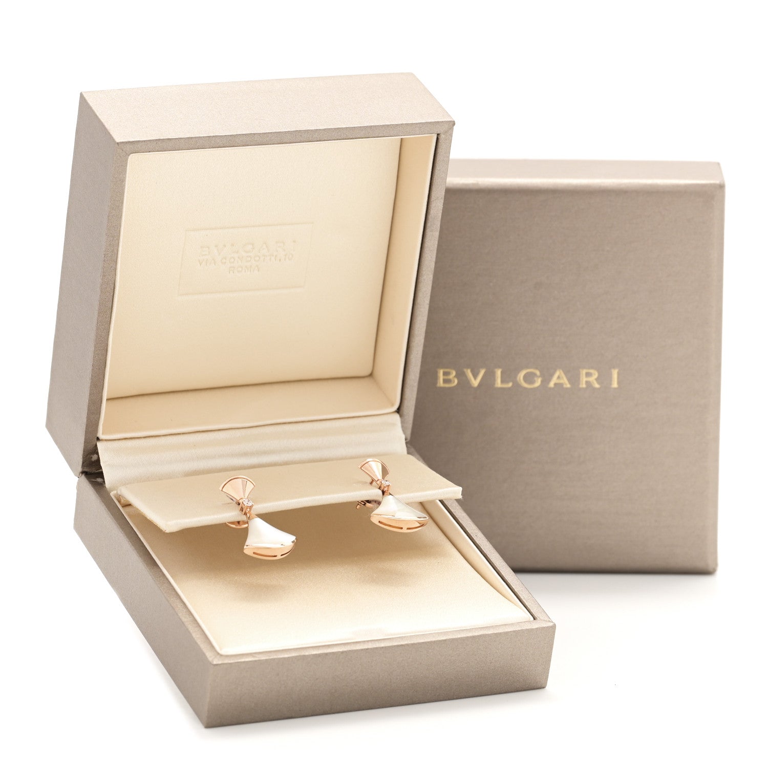 Bulgari 18K Rose Gold Diamond Mother of Pearl Divas' Dream Earrings 6 of 6