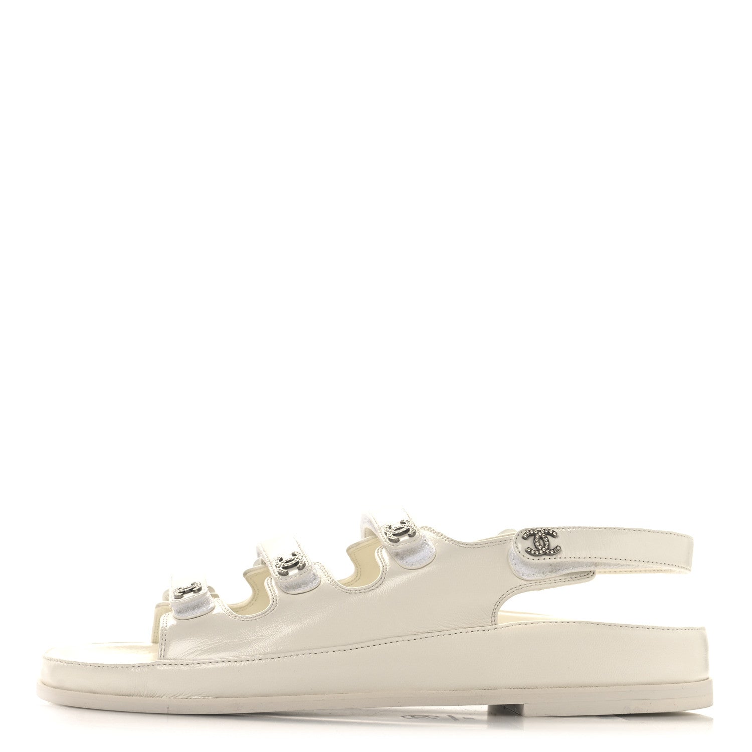 Chanel Lambskin Crystal CC Velcro Dad Sandals 39 White 1 of 9