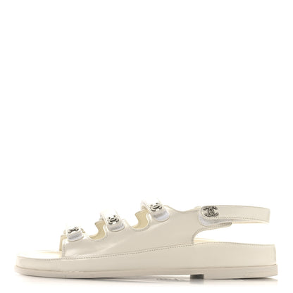 Chanel Lambskin Crystal CC Velcro Dad Sandals 39 White 1 of 9